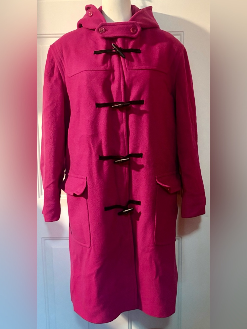 Hot Pink Wool-cashmere blend hooded duffle coat, Mackintosh Collections, size 14